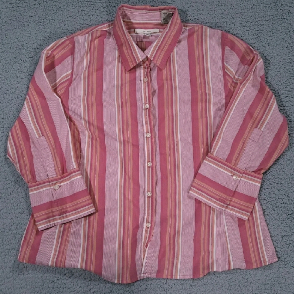 Merona Long Sleeve Striped Pink Salmon Multicolor Top Womens Size XL